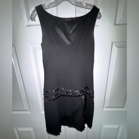 BCBGMAXAZRIA Vintage Black Cocktail Dress w/ Pleated Asymmetric Hem, Size 4 - Picture 1 of 8